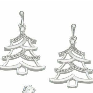 Macy's Christmas Tree Fine Silver Plated Silver Tone Metal Earrings